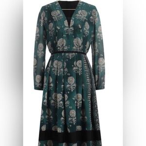 Burberry Teal Floral Long Sleeve Dress